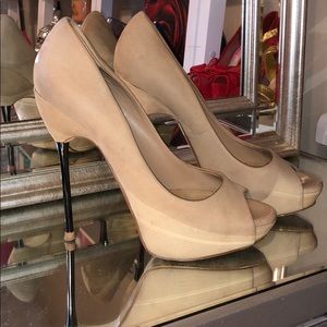 Smooth nude suede peep toe heels Aldo
